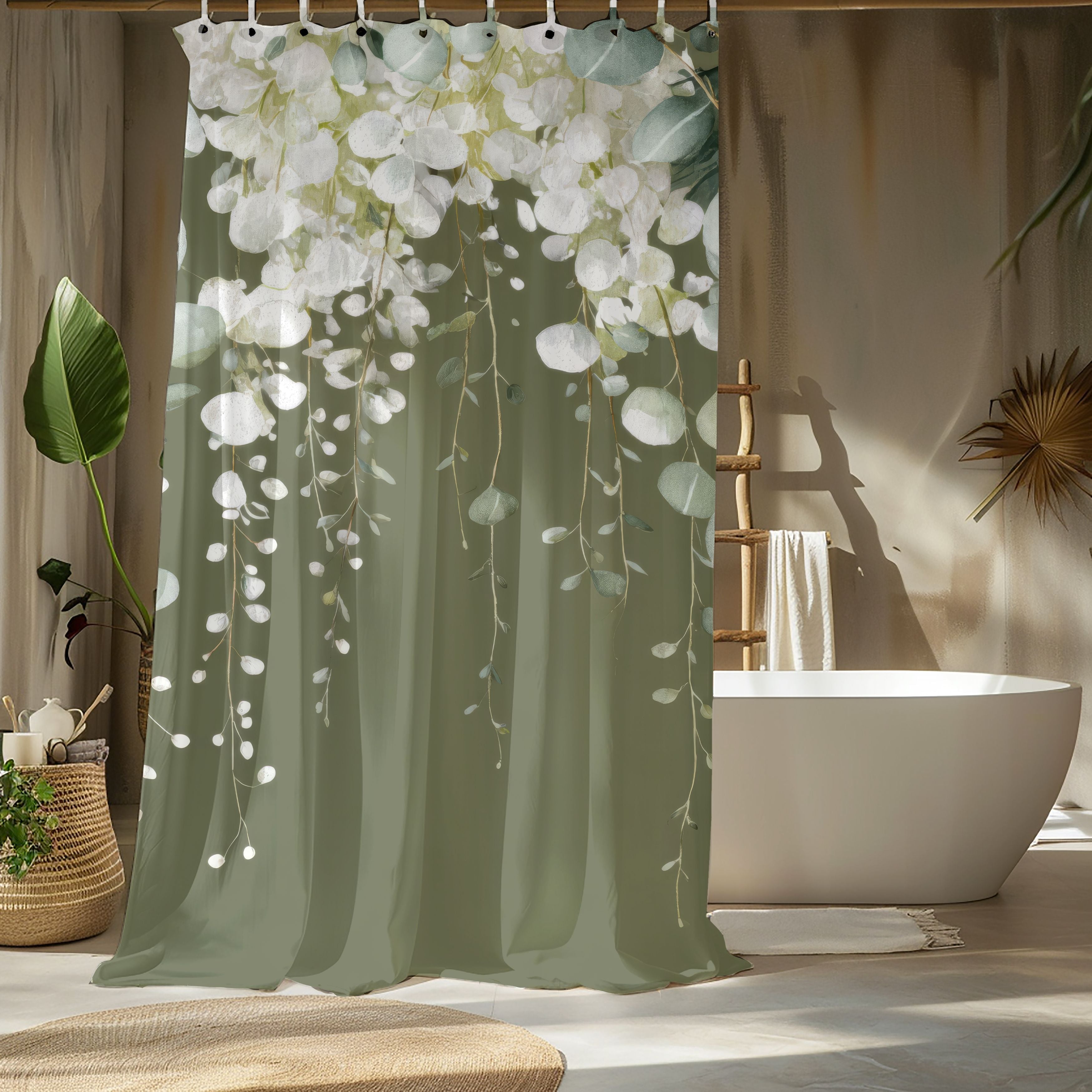 Moss Green Eucalyptus Shower Curtains, Sophisticated Organic Bathroom