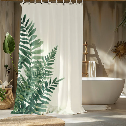 Watercolor Fern Shower Curtains, Modern Minimalist Organic Bath