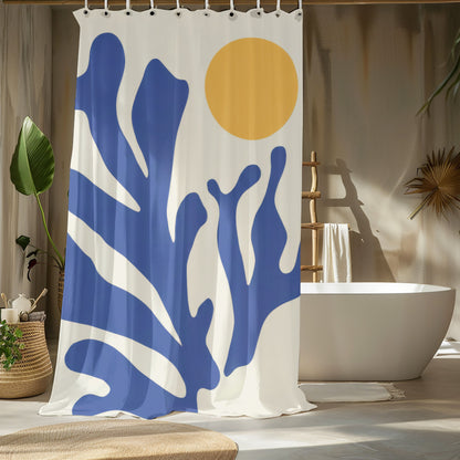 Matisse Coral Shower Curtains, Blue Abstract Coastal Bathroom Decor