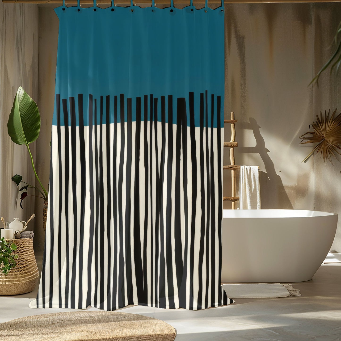 Abstract Teal Birch Shower Curtains, Modern Scandinavian Home Decor