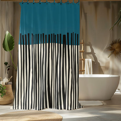 Abstract Teal Birch Shower Curtains, Modern Scandinavian Home Decor