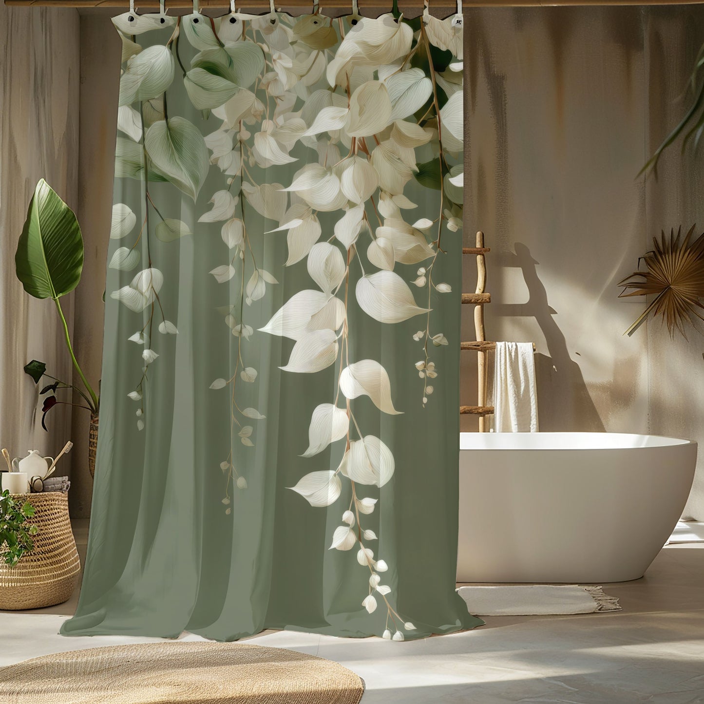 Moss Green Eucalyptus Shower Curtains, Elegant Neutral Organic Spa Style