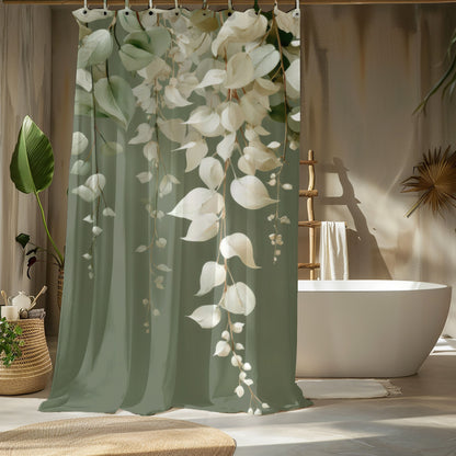 Moss Green Eucalyptus Shower Curtains, Elegant Neutral Organic Spa Style