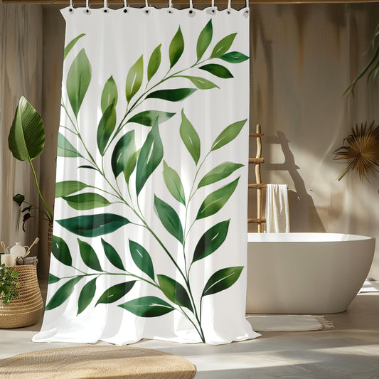 Watercolor Olive Branch Shower Curtains, Forest Green Deep Nature Inspired Bathroom Decor