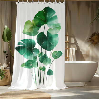 Watercolor Monstera Shower Curtains, Tropical Botanical Bathroom Decor