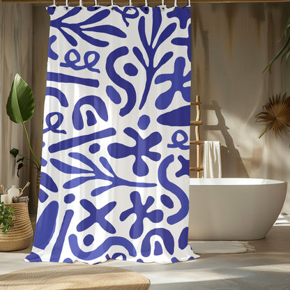 Blue Mediterranean Shower Curtains, Matisse Inspired Organic Shape Bathroom Decor