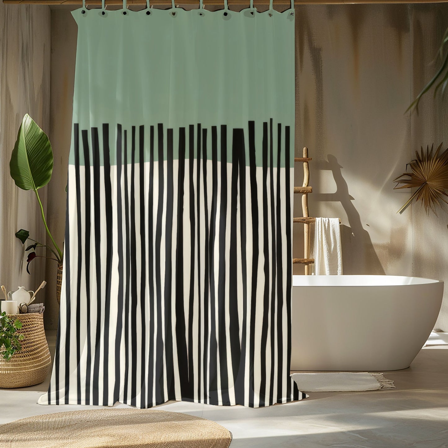 Minimalist Sage Japandi Shower Curtains, Abstract Scandi Bathroom Decor