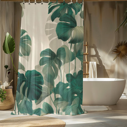 Artisan Etched Monstera Shower Curtains, Sophisticated Urban Jungle Decor