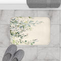 Watercolor Sage and Cream Eucalyptus Bath Mat, Boho Bathroom Decor
