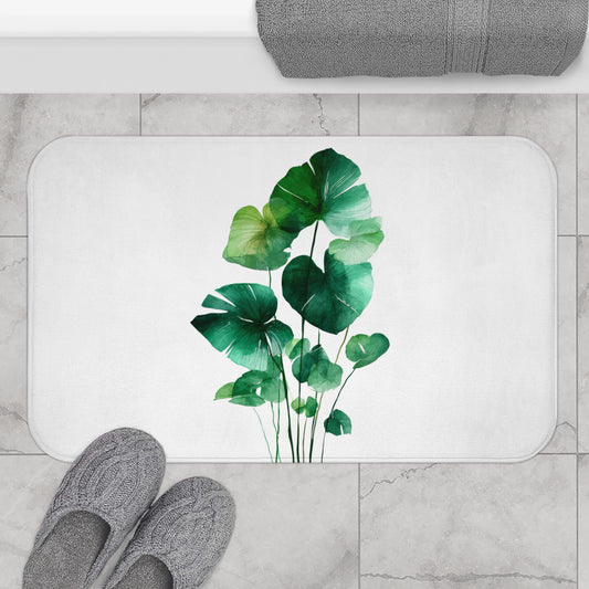 Watercolor Monstera Bath Mat, Bright Tropical Botanical Bathroom Decor
