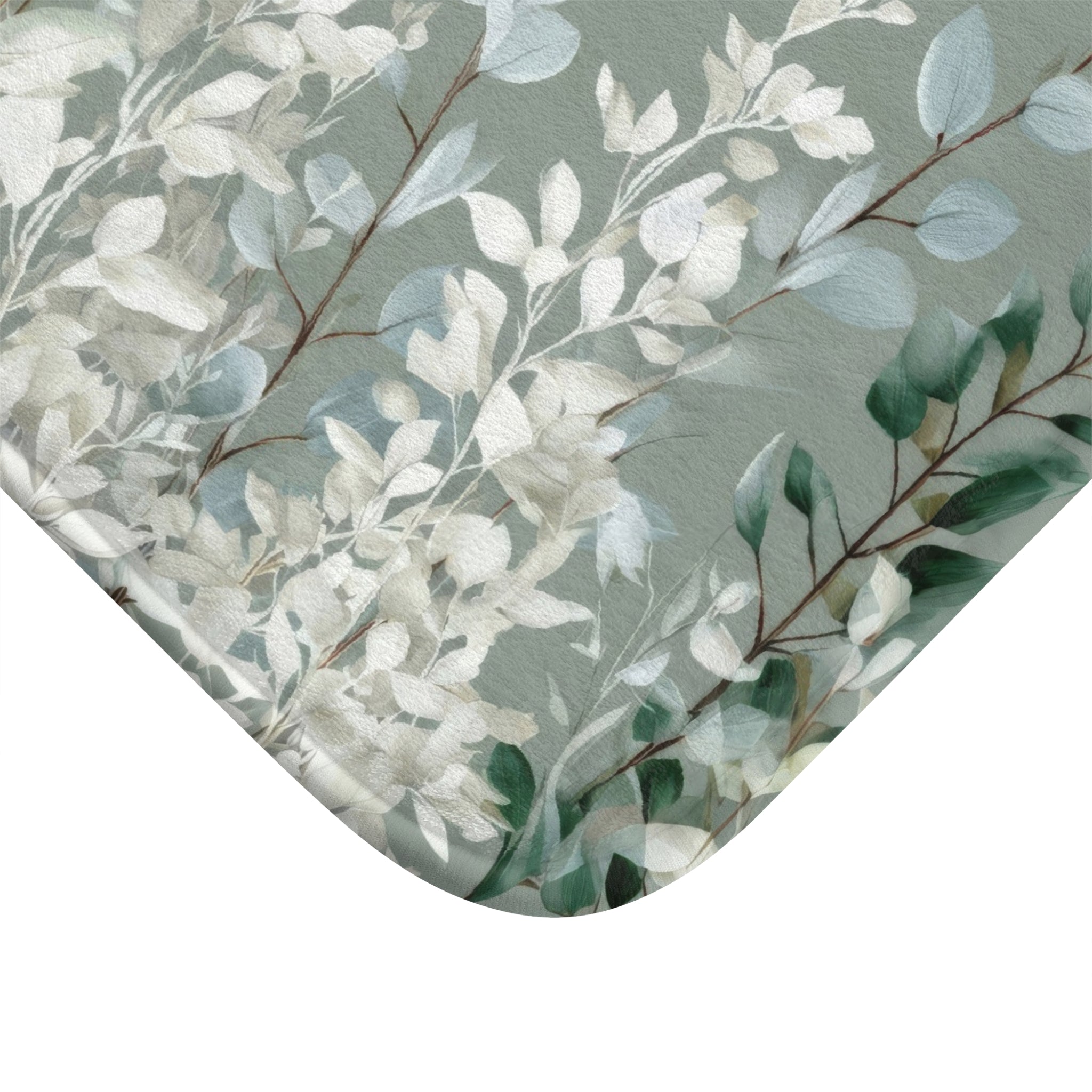 Frozen Sage Eucalyptus Bath Mat, Muted Gray Botanical Bathroom Decor