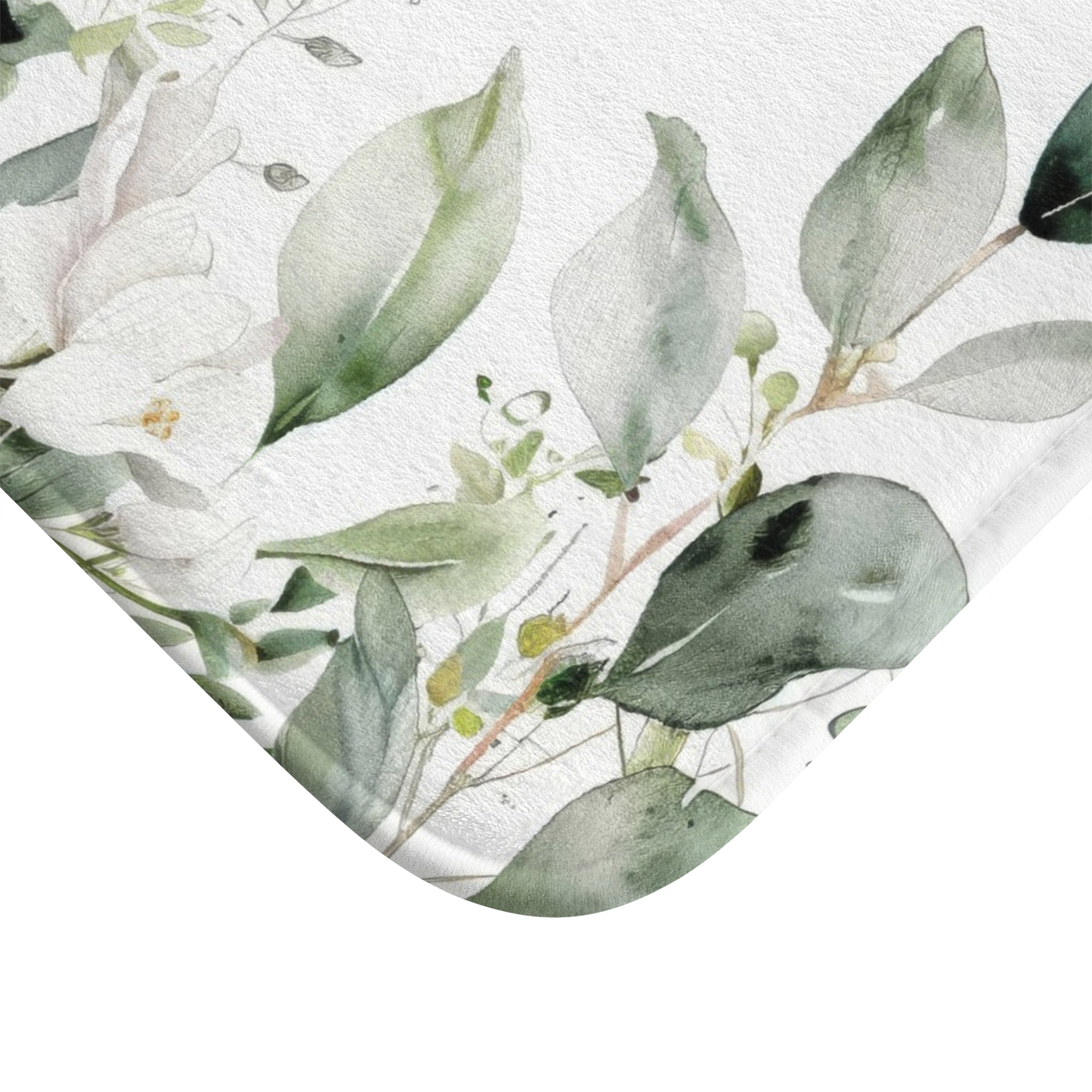 Watercolor Eucalyptus Bath Mat, Botanical Green Bathroom Decor