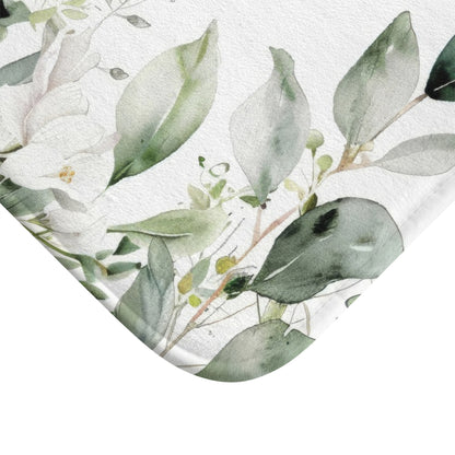 Watercolor Eucalyptus Bath Mat, Botanical Green Bathroom Decor