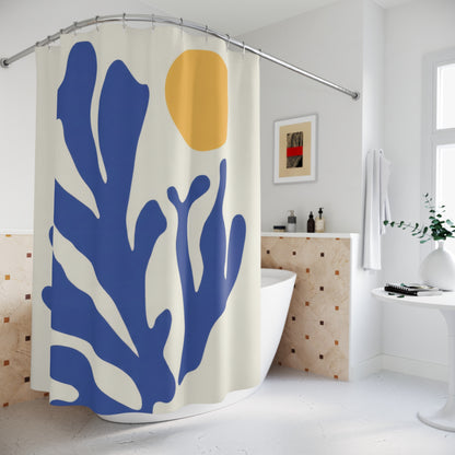 Matisse Coral Shower Curtains, Blue Abstract Coastal Bathroom Decor