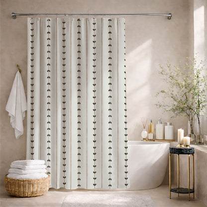 Minimalist Boho Shower Curtains, Modern Scandi Vine Stripe Bathroom Decor