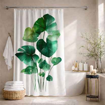 Watercolor Monstera Shower Curtains, Tropical Botanical Bathroom Decor
