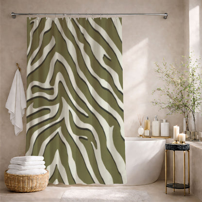 Sage Green Zebra Print Shower Curtains, Modern Chevron Animal Print Bathroom Decor