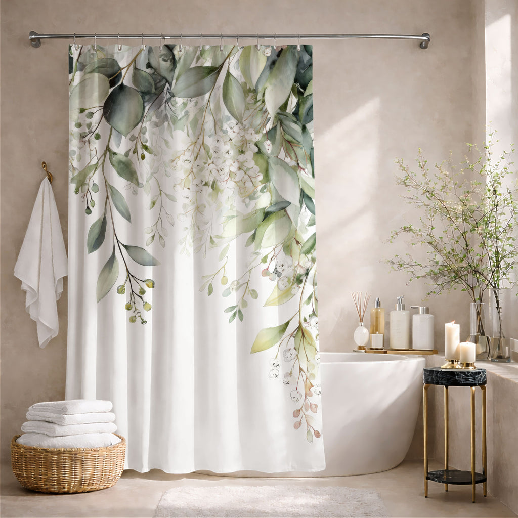 Watercolor Eucalyptus Shower Curtains, Botanical Green Bathroom Decor