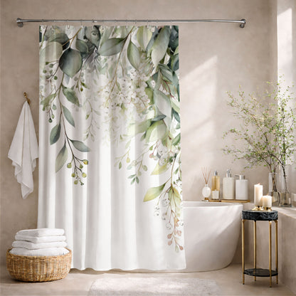 Watercolor Eucalyptus Shower Curtains, Botanical Green Bathroom Decor