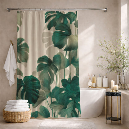 Artisan Etched Monstera Shower Curtains, Sophisticated Urban Jungle Decor