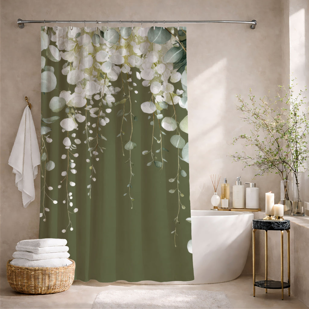 Moss Green Eucalyptus Shower Curtains, Sophisticated Organic Bathroom