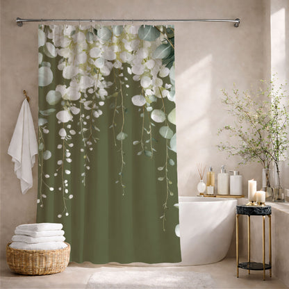 Moss Green Eucalyptus Shower Curtains, Sophisticated Organic Bathroom
