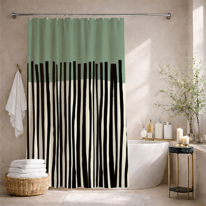 Minimalist Sage Japandi Shower Curtains, Abstract Scandi Bathroom Decor