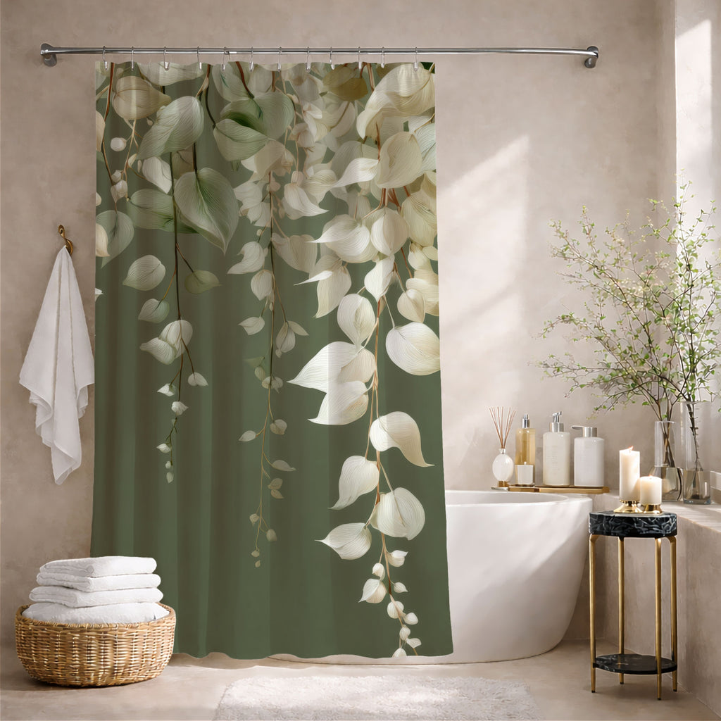 Moss Green Eucalyptus Shower Curtains, Elegant Neutral Organic Spa Style