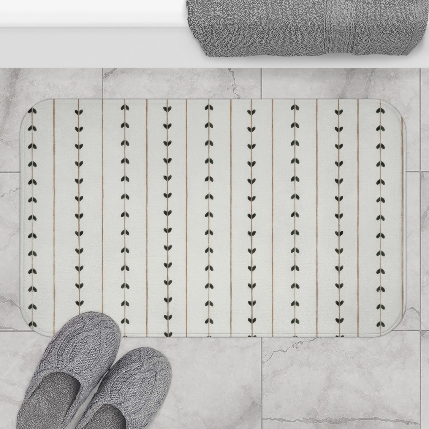 Minimalist Boho Bath Mat, Modern Scandi Vine Stripe Bathroom Decor