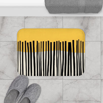 Abstract Birch Bath Mat, Mustard and Charcoal Japandi Minimalist Bath Art