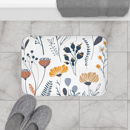 Minimalist Wildflower Bath Mat, Retro Boho Bathroom Decor