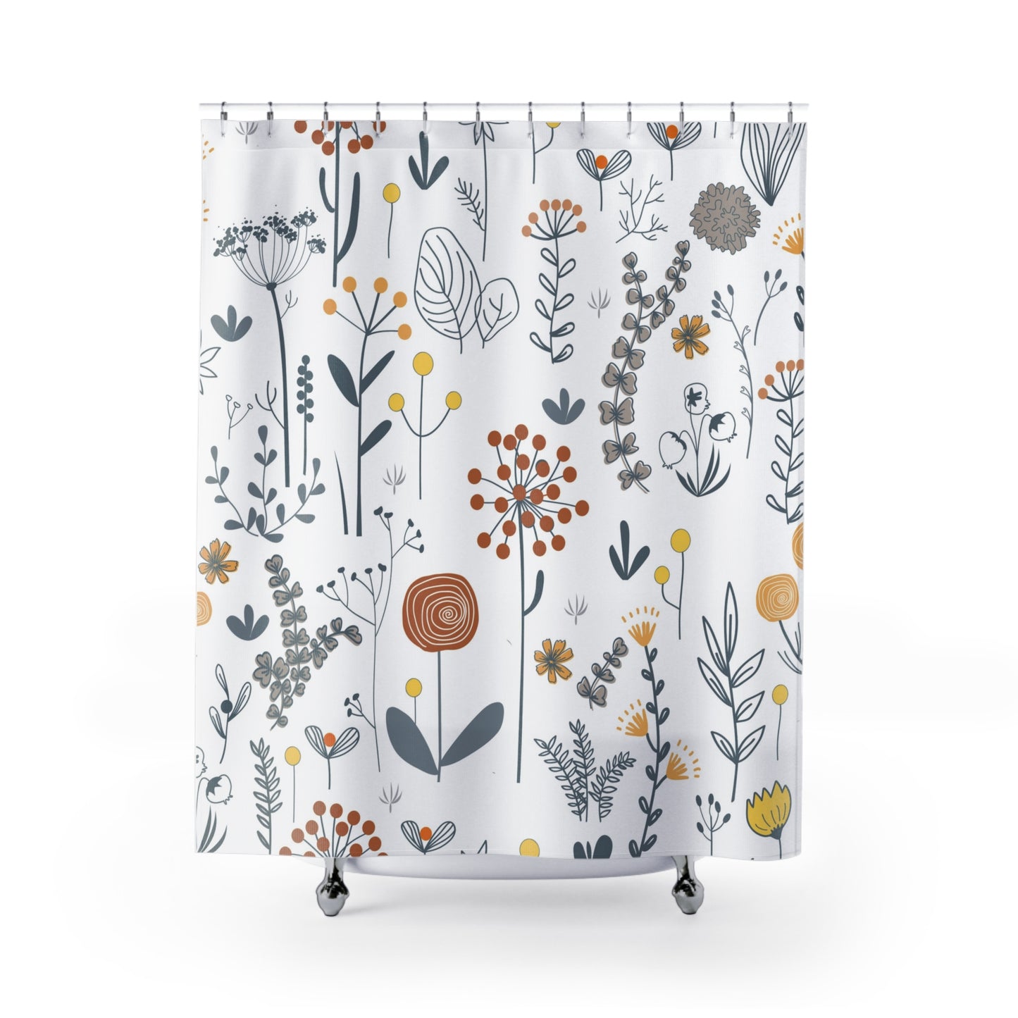 Scandinavian Wildflower Shower Curtains, Modern Minimalist Bath Aesthetic