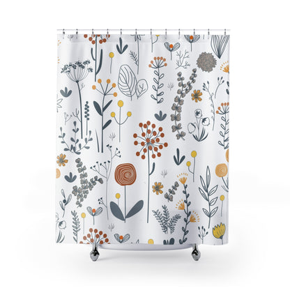 Scandinavian Wildflower Shower Curtains, Modern Minimalist Bath Aesthetic