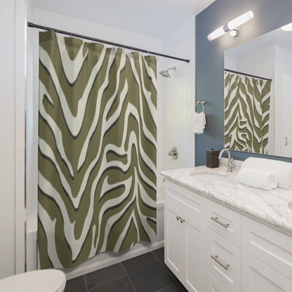 Sage Green Zebra Print Shower Curtains, Modern Chevron Animal Print Bathroom Decor