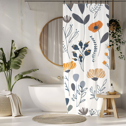 Minimalist Wildflower Shower Curtains, Retro Boho Bathroom Decor