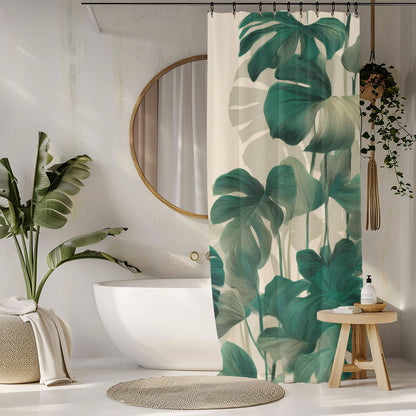 Artisan Etched Monstera Shower Curtains, Sophisticated Urban Jungle Decor