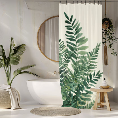 Watercolor Fern Shower Curtains, Modern Minimalist Organic Bath