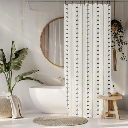 Minimalist Boho Shower Curtains, Modern Scandi Vine Stripe Bathroom Decor