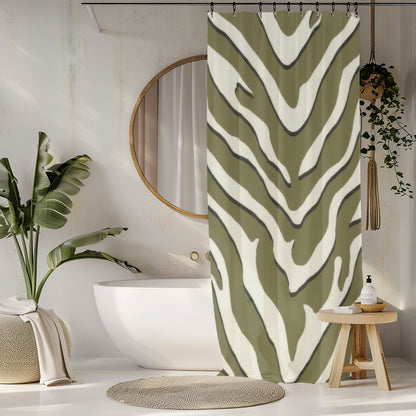 Sage Green Zebra Print Shower Curtains, Modern Chevron Animal Print Bathroom Decor