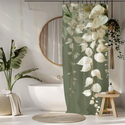 Moss Green Eucalyptus Shower Curtains, Elegant Neutral Organic Spa Style