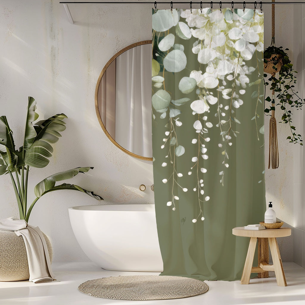 Moss Green Eucalyptus Shower Curtains, Sophisticated Organic Bathroom