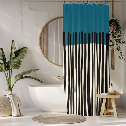 Abstract Teal Birch Shower Curtains, Modern Scandinavian Home Decor