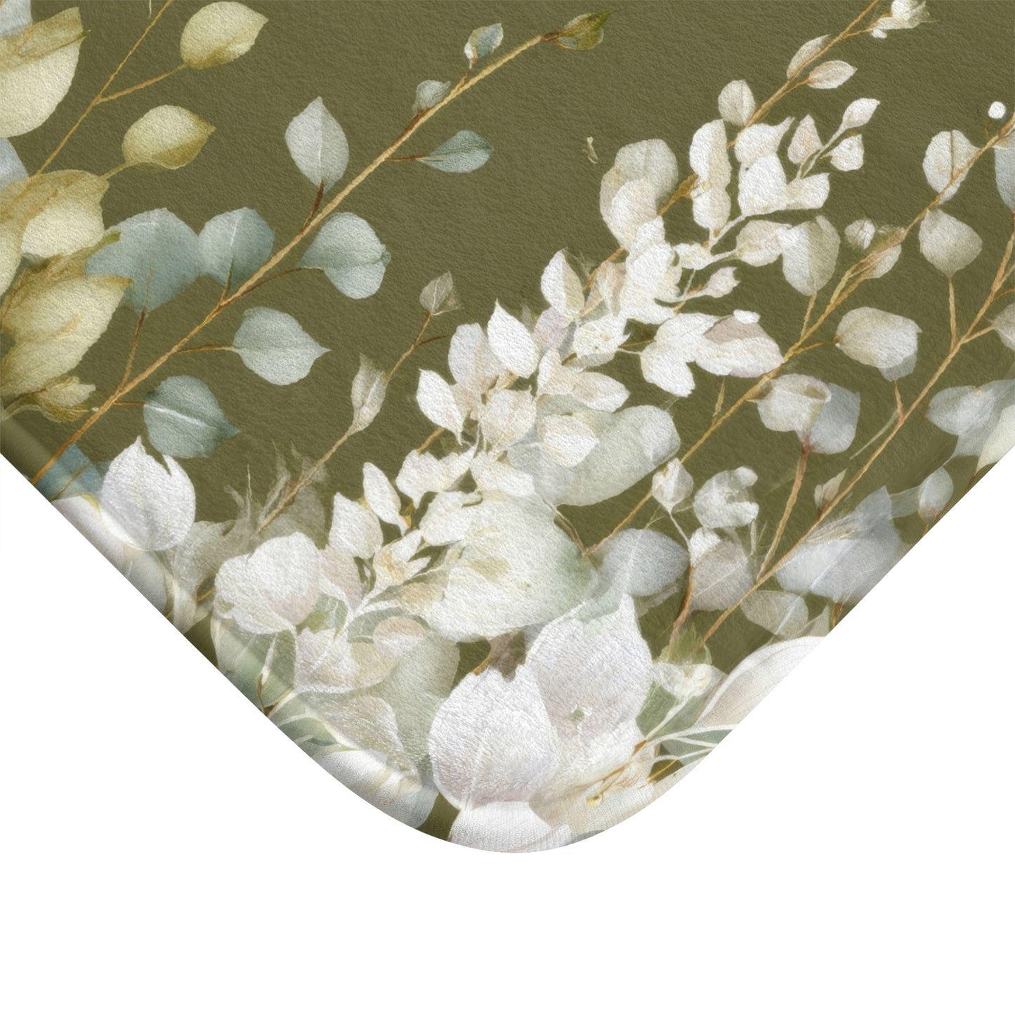 Olive Green Eucalyptus Bath Mat, Modern Earthy Minimalist Bathroom