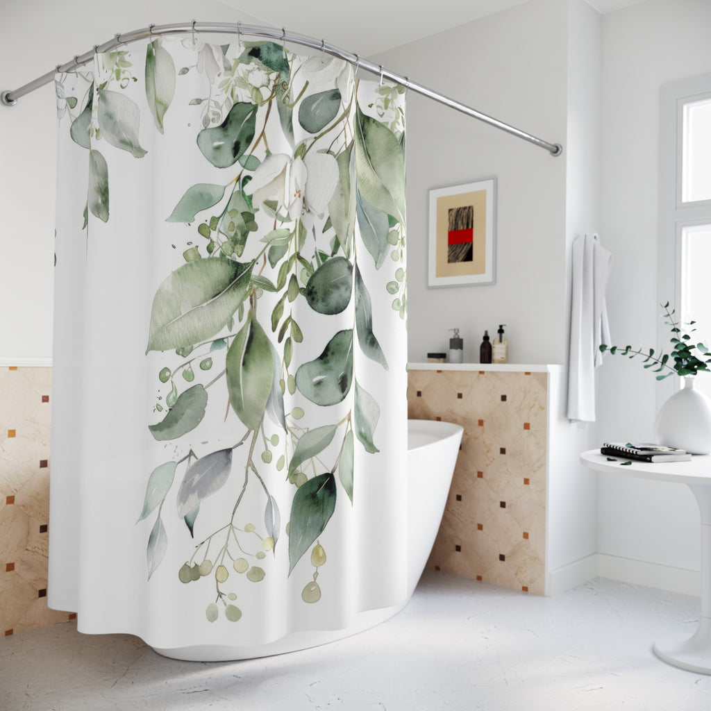 Watercolor Eucalyptus Shower Curtains, Botanical Green Bathroom Decor