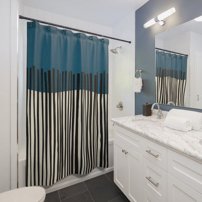 Abstract Teal Birch Shower Curtains, Modern Scandinavian Home Decor