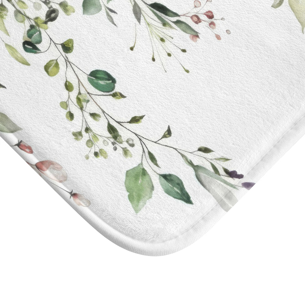 Sage Eucalyptus Bath Mat, Watercolor Greenery Bathroom Decor