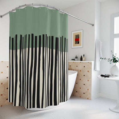 Minimalist Sage Japandi Shower Curtains, Abstract Scandi Bathroom Decor