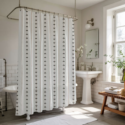 Minimalist Boho Shower Curtains, Modern Scandi Vine Stripe Bathroom Decor