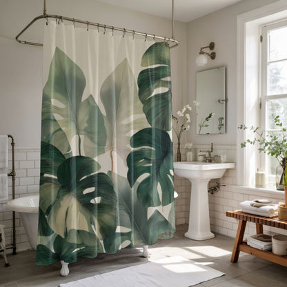 Monstera Shower Curtains, Tropical Botanical Bathroom Decor