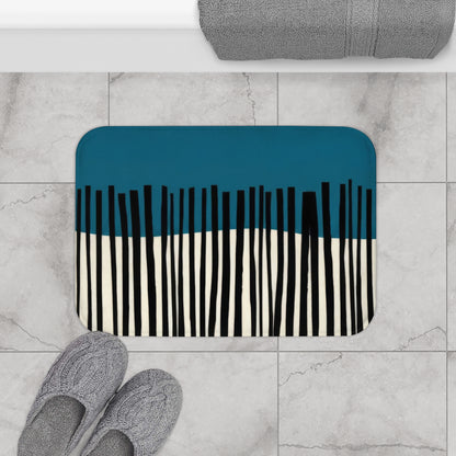 Abstract Teal Birch Bath Mat, Modern Scandinavian Home Decor